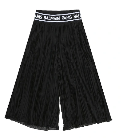 Balmain Teen Wide-leg Pleated Trousers In Black