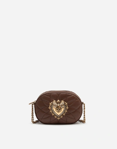 Dolce & Gabbana Devotion Camera Bag In Matelassé Nappa Leather In Brown