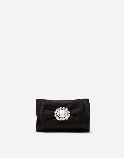 Dolce & Gabbana Satin Microbag With Jewel Bow In Black