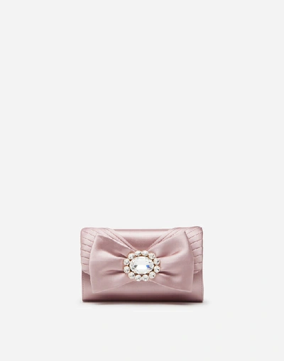 Dolce & Gabbana Satin Microbag With Jewel Bow In Pink