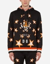 DOLCE & GABBANA JERSEY HOODIE WITH TIGER PRINT AND ALL OVER DG