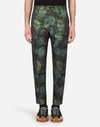 DOLCE & GABBANA JACQUARD PANTS WITH FEATHER DESIGN