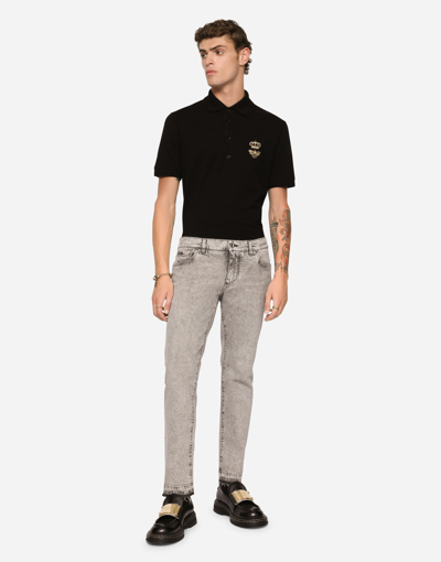 Dolce & Gabbana Cotton Piqué Polo Shirt With French Wire Patch In White
