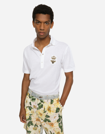 Dolce & Gabbana Cotton Piqué Polo Shirt With French Wire Patch In White