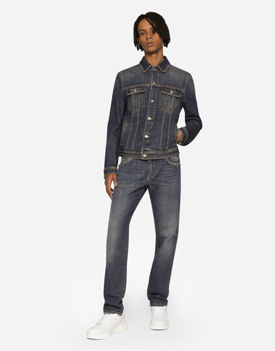 Dolce & Gabbana Washed Blue Slim-fit Stretch Jeans In Combined_colour