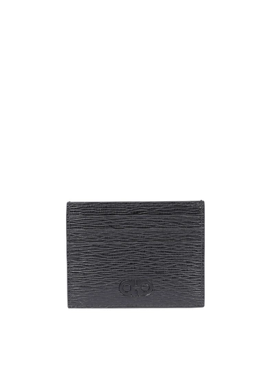 Ferragamo Gancini Textured Leather Card Holder In Black