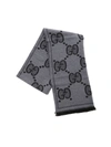 GUCCI GG JACQUARD SCARF IN GREY AND BLACK