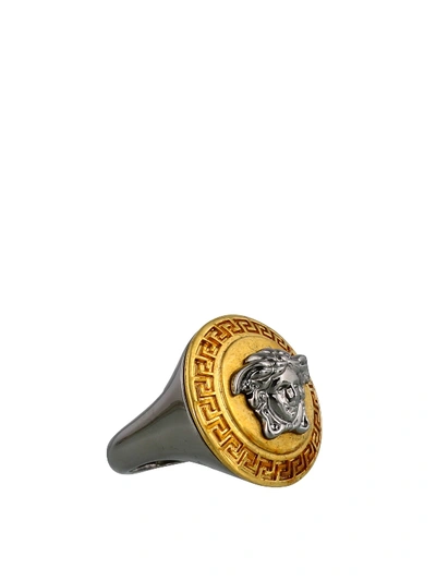 Versace Mixed Metal Medusa Ring In Gold