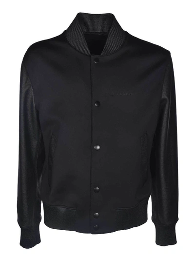 Givenchy Bomber In Black Featuring Leather Sleeves
