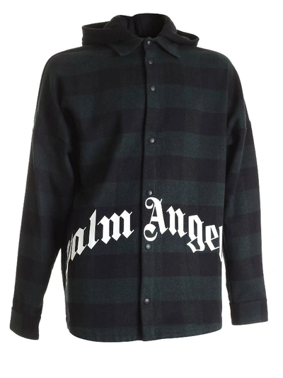 Palm Angels Green Forest Green Jacket Featuring Hood In Black