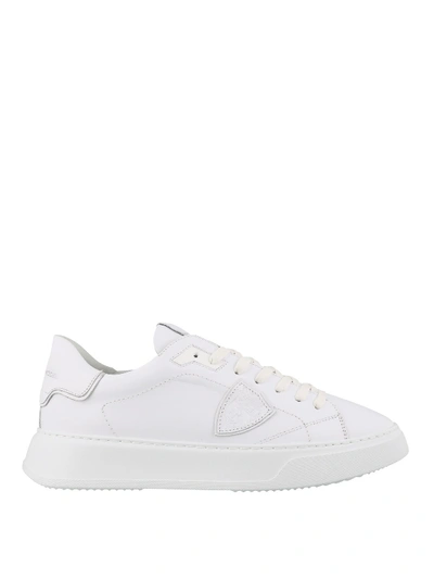 Philippe Model Temple Sneaker In White Leather With Silver Spoiler