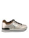 Hogan H222 Gold Sneakers With Leopard-print Heel Tab In Gold