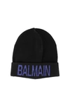 BALMAIN LOGO INTARSIA WOOL BLEND BEANIE