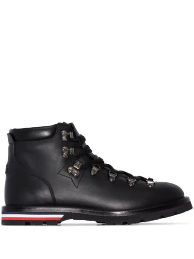 Moncler Leather Ankle Boots With Tricolor Sole In Black