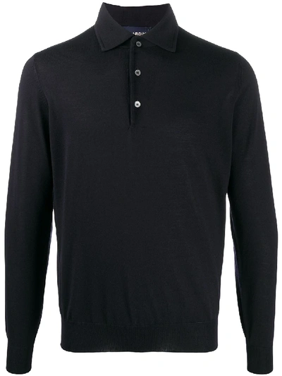 Lardini Fine Knit Longsleeved Polo Shirt In Black