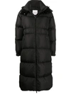 Moncler Tiam Nylon Down Coat W/ Logo Belt In Black