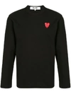 Comme Des Garçons Play Double Red Heart Long Sleeved T-shirt In Blac In Black