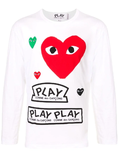 Comme Des Garçons Play Comme Des Garcons Play White And Red Multi Logo Long Sleeve T-shirt