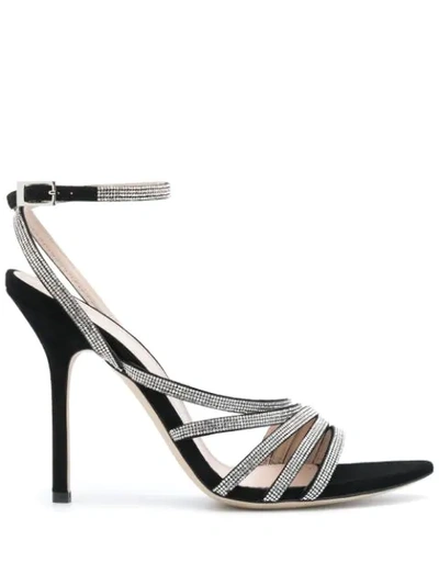 Pollini Crystal Embellished Strap Sandals In Black