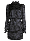 Saloni Rina B Long-sleeve High-neck Cocktail Dress In Black