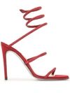 René Caovilla Cleo Crystal-embellished Satin And Leather Sandals In Red