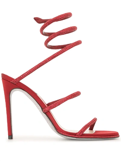 René Caovilla Cleo Crystal-embellished Satin And Leather Sandals In Red