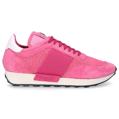 Moncler Low-top Sneakers Louise Calfskin Suede Logo Rose In Pink