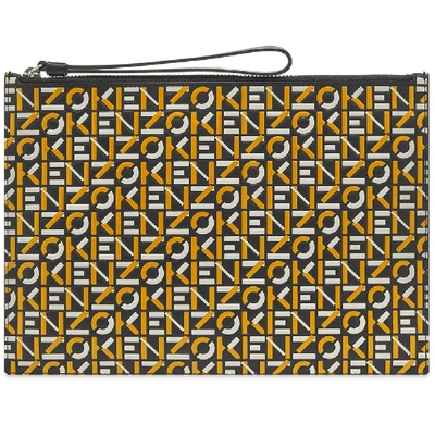 Kenzo Large Monogram Repeat Pouch In Yellow