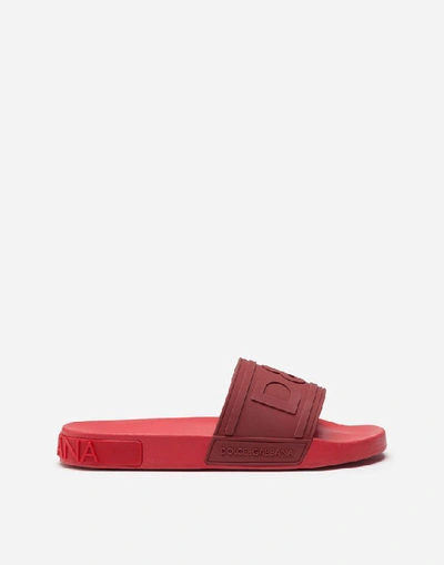Dolce & Gabbana Rubber Beachwear Slides With Dg Logo In Red
