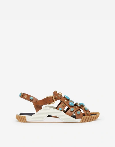 Dolce & Gabbana Ns1 Sandals In Cowhide With Stone Embroidery In Multicolored