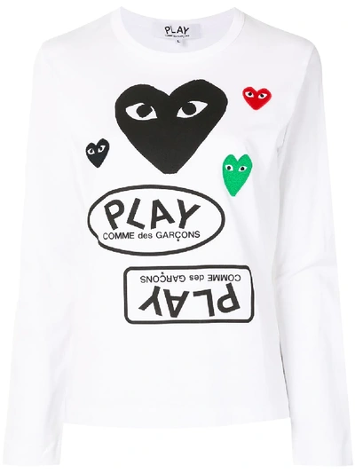 Comme Des Garçons Play Logo Print Long Sleeve T-shirt In White