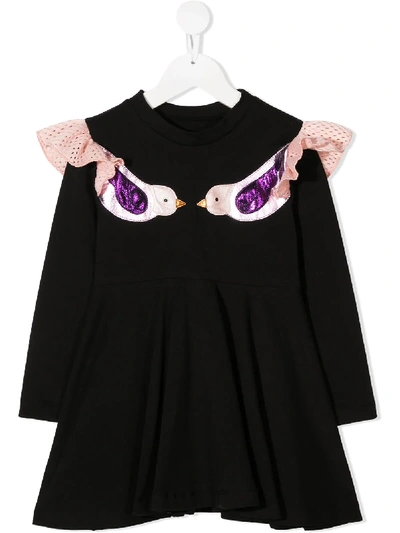 Wauw Capow Kids' Dominika Bird-embellished Dress In Black