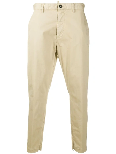 Dsquared2 Zip-leg Cropped Chinos In Beige