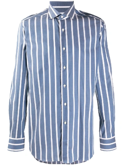 Xacus Long-sleeved Stripe Print Shirt In Blue