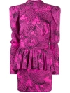 ALESSANDRA RICH PEPLUM ABSTRACT PRINT DRESS