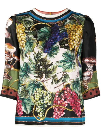 Dolce & Gabbana Twill Blouse With Autumn Print In Multicolor
