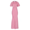 TRUE DECADENCE Orchid Pink Satin Floor Length Gown With Statement Sleeves