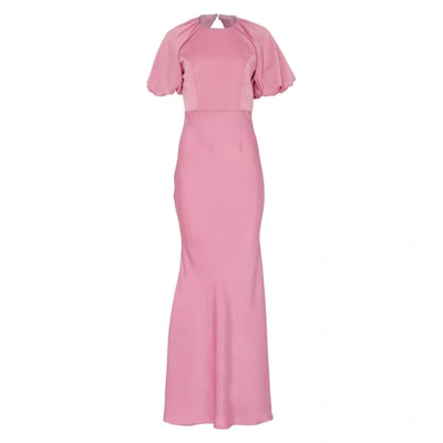 True Decadence Orchid Pink Satin Floor Length Gown With Statement Sleeves