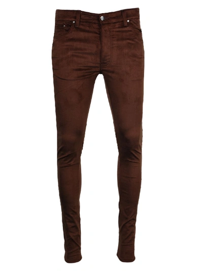 Amiri Skinny Fit Velour Stack Trousers In Brown