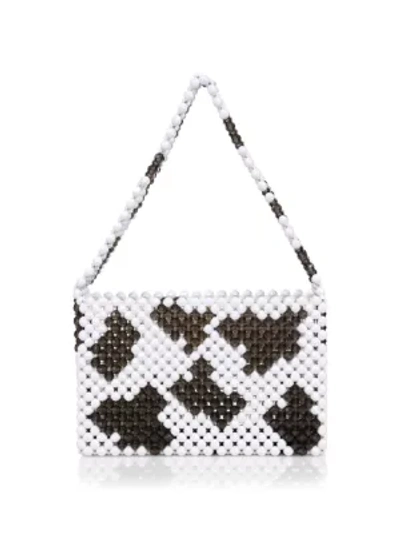 Susan Alexandra Moo-print Beaded Shoulder Bag In Black White