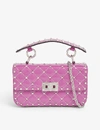 VALENTINO GARAVANI ROCKSTUD SPIKE SMALL QUILTED PATENT LEATHER CROSS-BODY BAG,R03634760