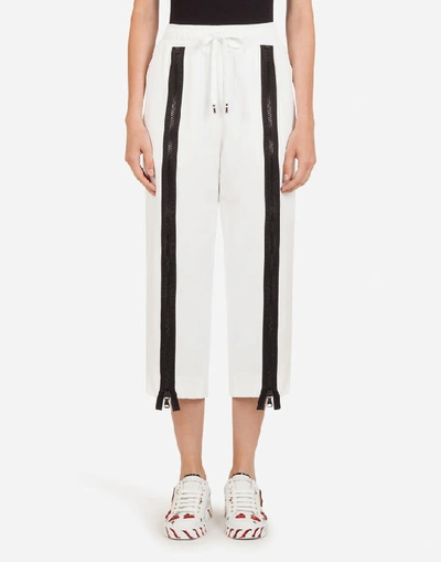 Dolce & Gabbana Cady Pants With D&g Bands And Zipper In White