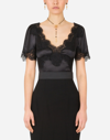 Dolce & Gabbana Lace-trimmed Silk Satin Top In Black