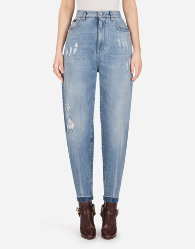 Dolce & Gabbana Boyfriend Jeans In Light Blue Denim With Rips