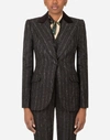 DOLCE & GABBANA SINGLE-BREASTED JACKET IN PINSTRIPE WOOL WITH VELVET COLLAR
