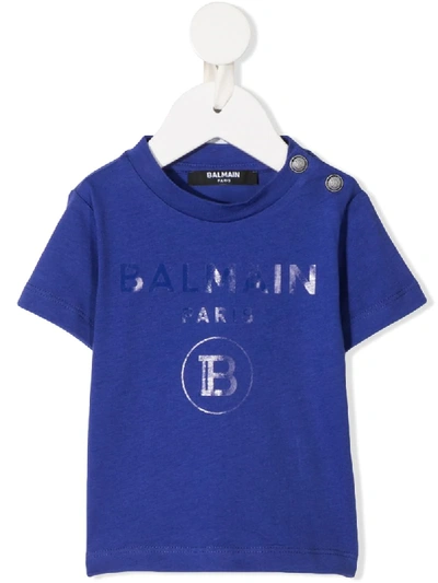 Balmain Babies' Logo-print Cotton T-shirt In Purple