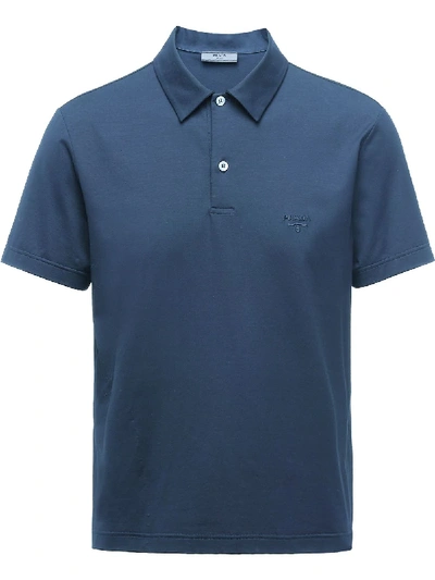 Prada Embroidered Logo Polo Shirt In Blue