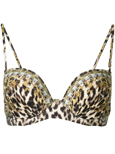 Camilla Embellished Leopard Print Bikini Top In Brown