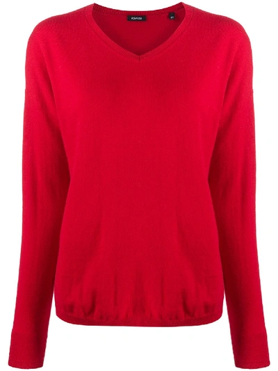 Aspesi V-neck Knit Pullover In Red