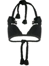 Random Identities Rope Trim Bikini Top In Black